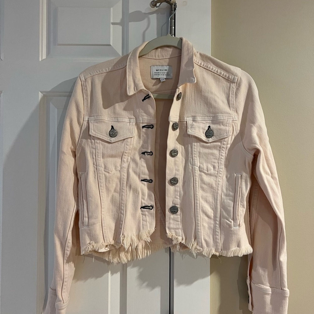 McGuire Denim Women's Light Pink Frayed Hem Jean Jacket
